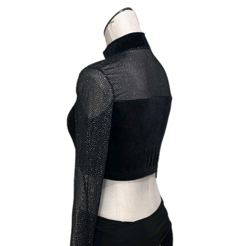 Body Wrappers VTG 90s Mesh Velvet Mock Neck Dance Midriff Glitter Top Adult L - Picture 10 of 16
